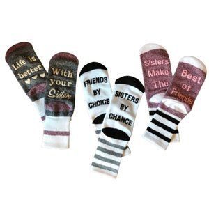 NWOT Girls Crew Length Cozy Slipper Socks, Sister Sentiments and Non Slip Grip